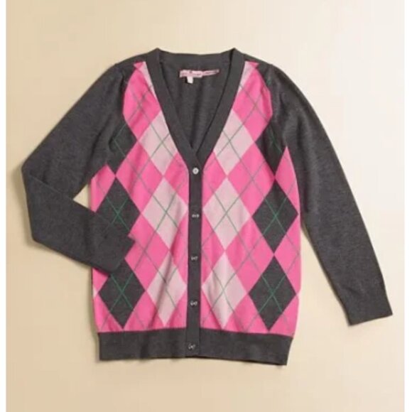 Y2K NEW VINTAGE JUICY COUTURE ARGYLE CARDIGAN SWEATER MEAN GIRLS DIAMOND PREPPY - Picture 1 of 16